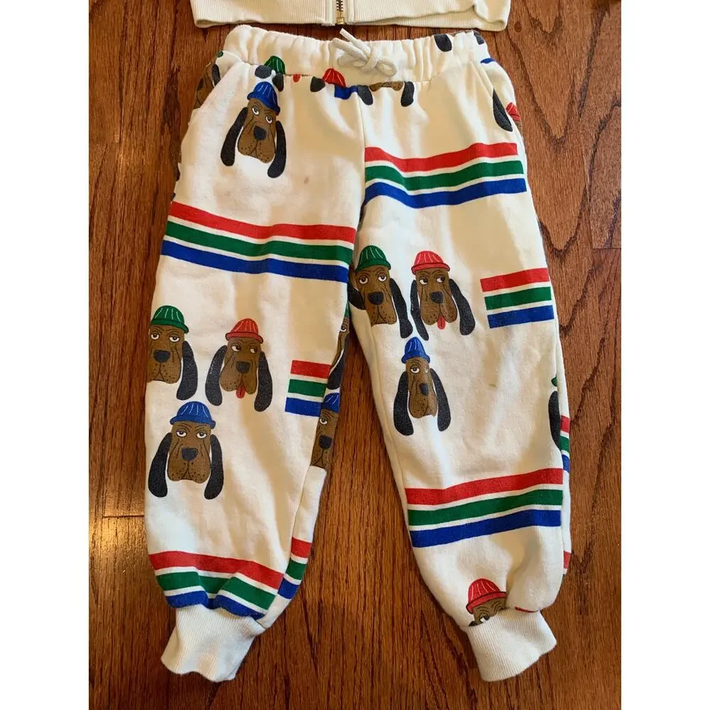 Mini Rodini Bloodhound Dog 100% Cotton AOP Sweatsuit | Multi | 3-5 years